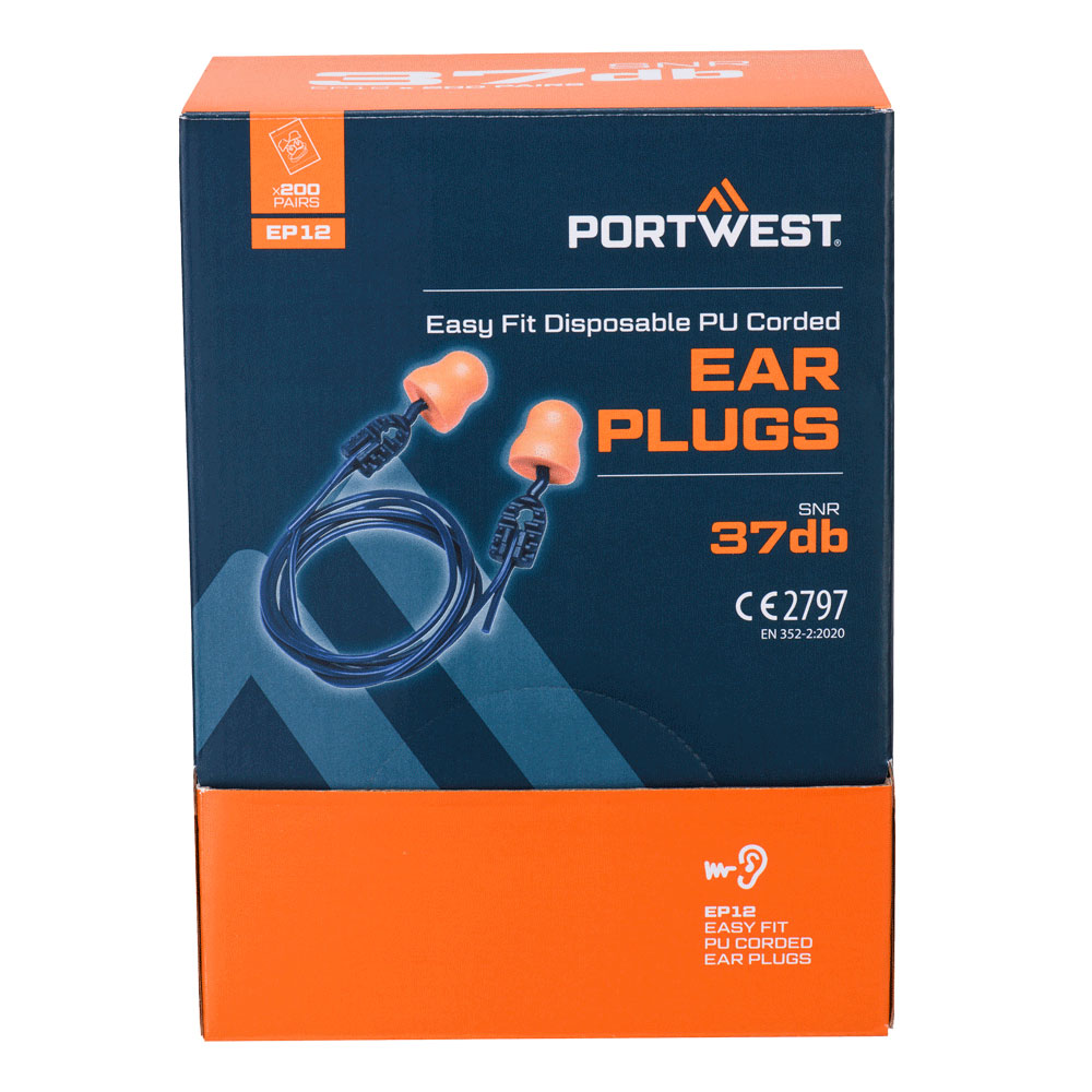 Zatyczki do uszu ze sznurkiem Easy Fit PU - 200 par